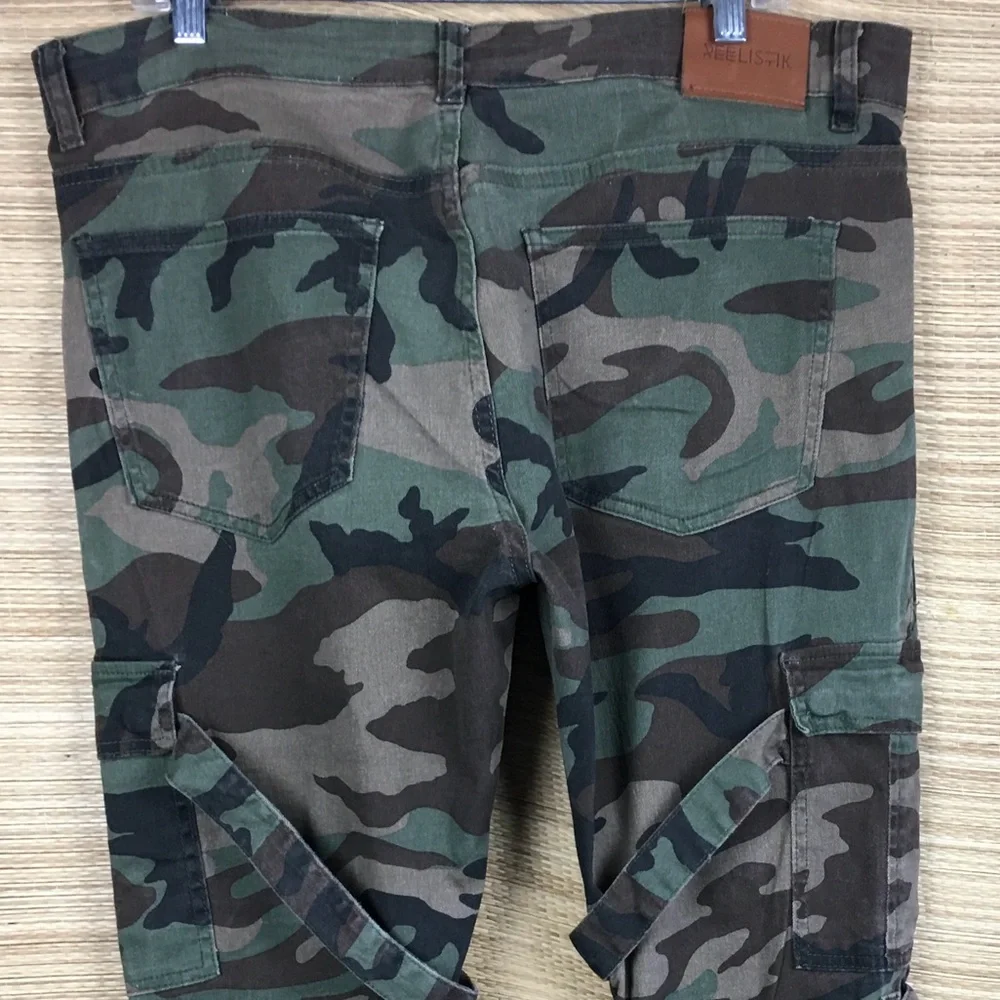 Reelistik NYC Green Camo Cargo Jeans-Army Stretch Zipper Cargo Split Jeans Sz 36